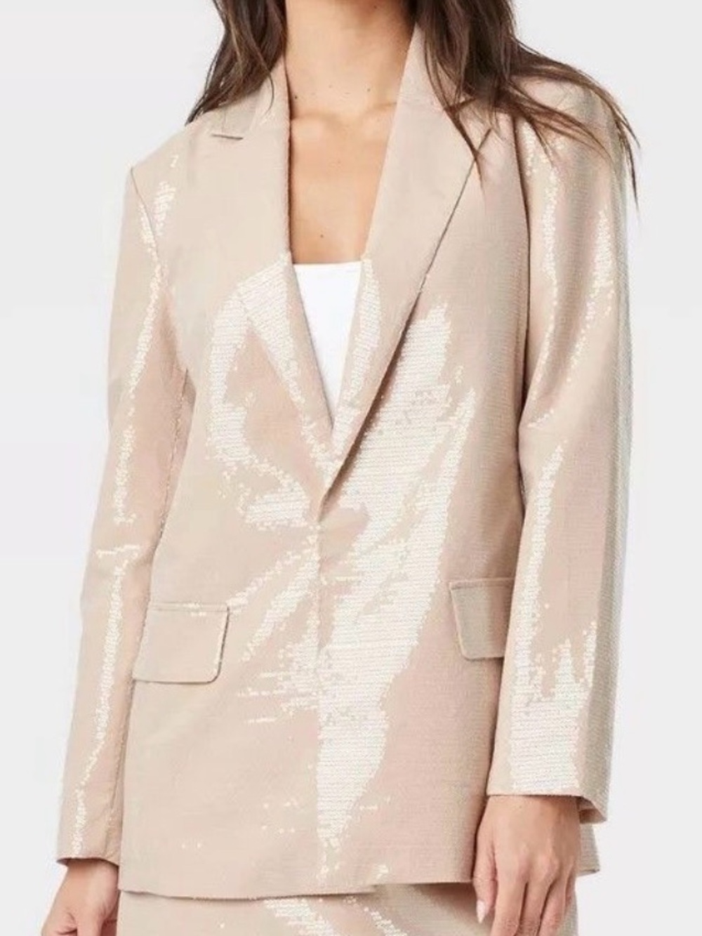NWT S Full Sequin Tan Blazer - Sparkly Statement Jacket Bling, A New Day